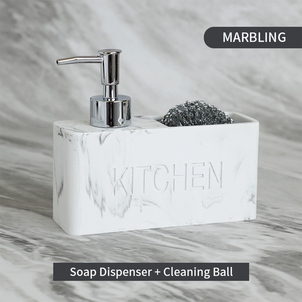 Distributeur de savon pour plat de cuisine, boîte de rangement, ensemble de bouteilles rechargeables pour liquide de comptoir avec porte-éponge de nettoyage