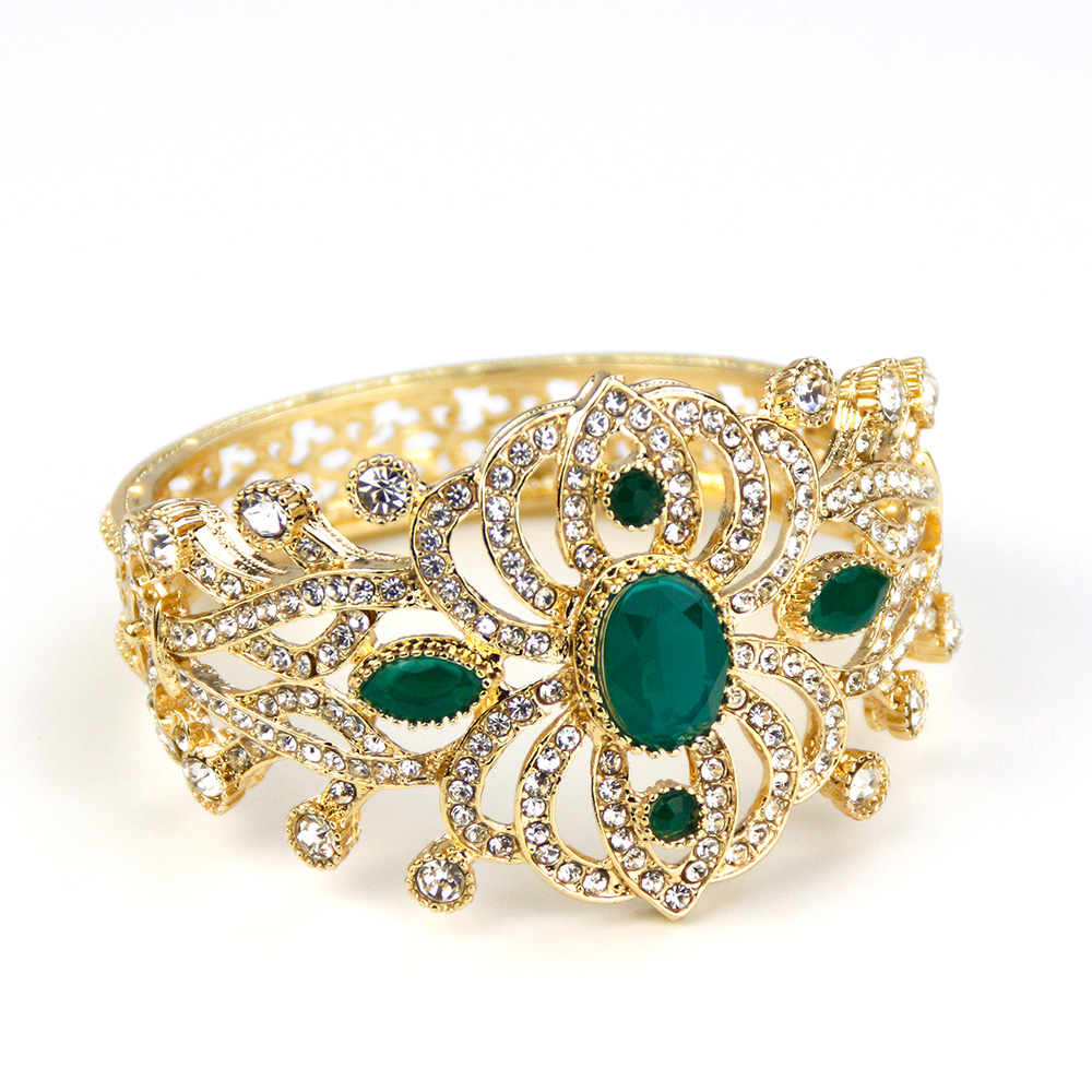 Sunspicems 18K Gold Farbe Kristall Marokko Manschette Armbinde Armreif Algerien Braut Hochzeit Schmuck Blume Türkei Arabisch Armreif