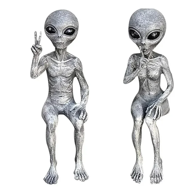 Grappige hars buitenaardse standbeeld buiten tuindecoratie UFO dwerg sculptuur desktop home decor voor Halloween kerstversieringen