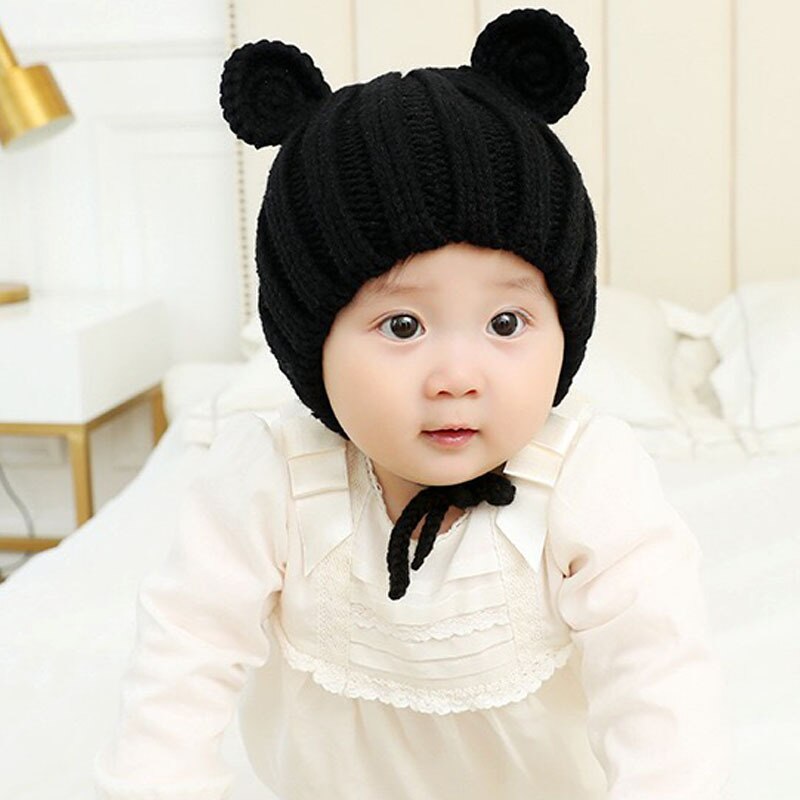 Gorro de punto con orejas para bebé, gorro con cordones de dibujos animados, para niños de 0 a 2 años, 6 colores: 5
