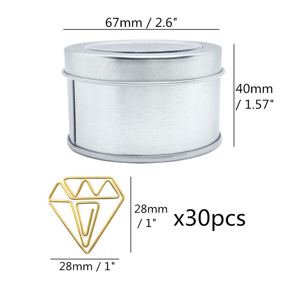30 stk guld papirclips diamant form bogmærker klip sød i blik papir clips dispenser holder rund blik æske sæt