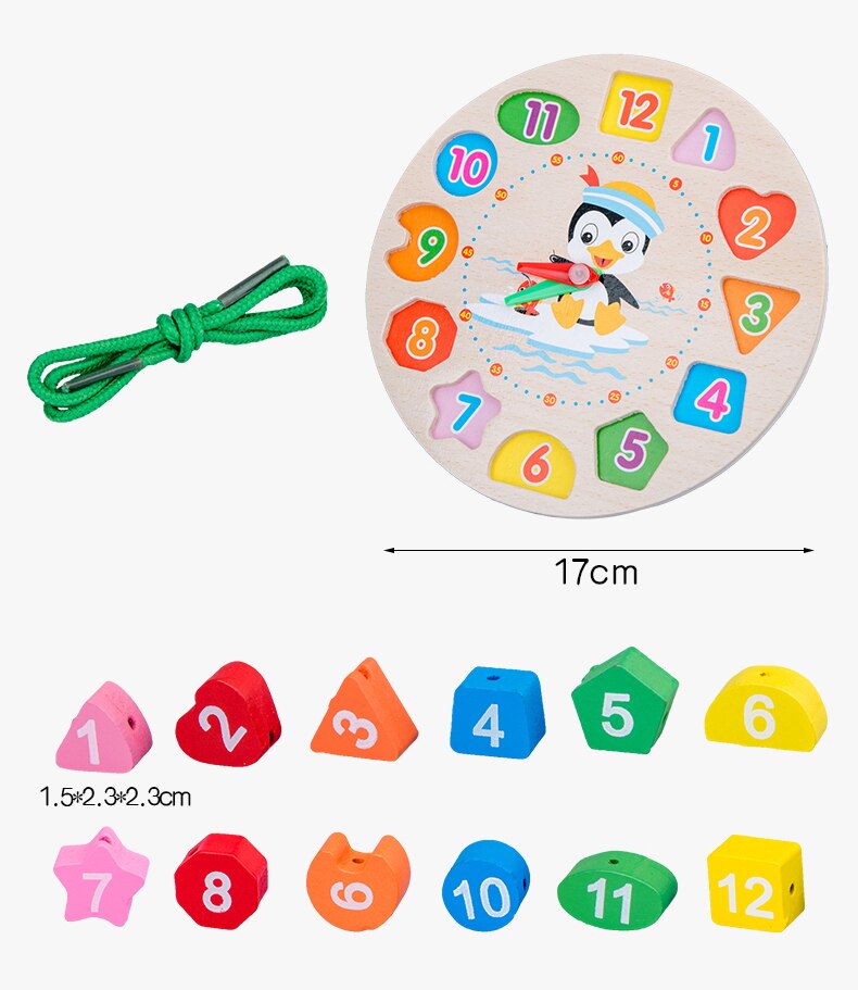 Baby Early Education Toys Montessori Box Digital Clock Math Toy Number digital Counting Wood Stick Kids Toy: Penguin Clock