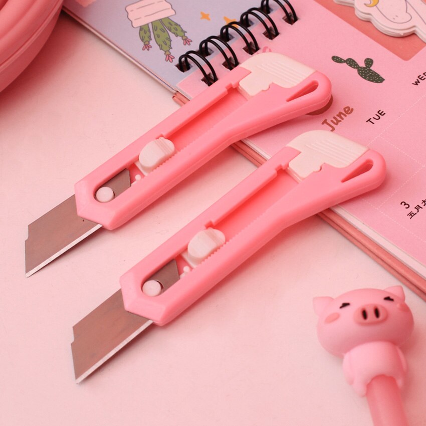 Cuchillo artístico de plástico con dibujos Kawaii para niños y estudiantes, navajas de corte de papel, material de papelería para la escuela y la Oficina