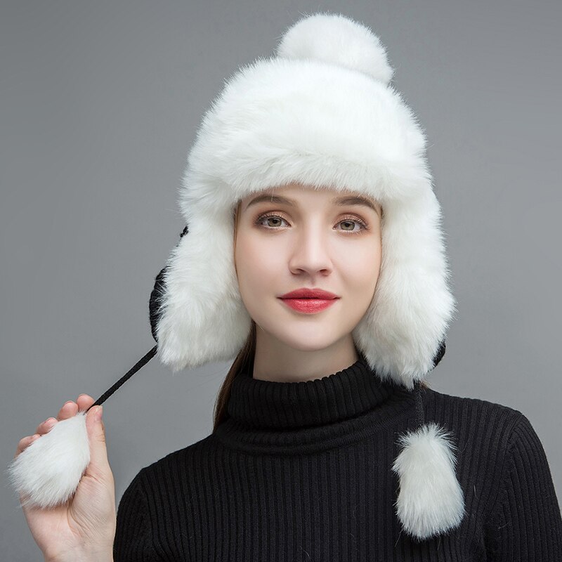 Gours – chapeaux en fausse fourrure russe pour femme, couvre-chef épais et , en tricot, à la , hiver, GLH030