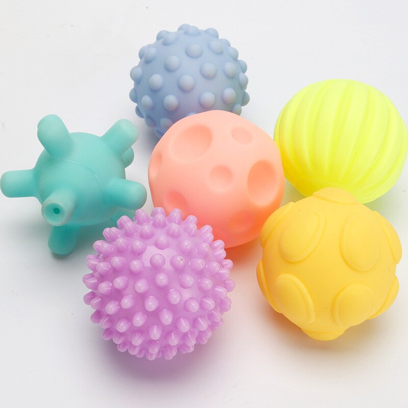 1pcs baby hand catching ball toy puzzle soft rubber tactile sensory touch massage ball baby safe biteable toy: 6pcs