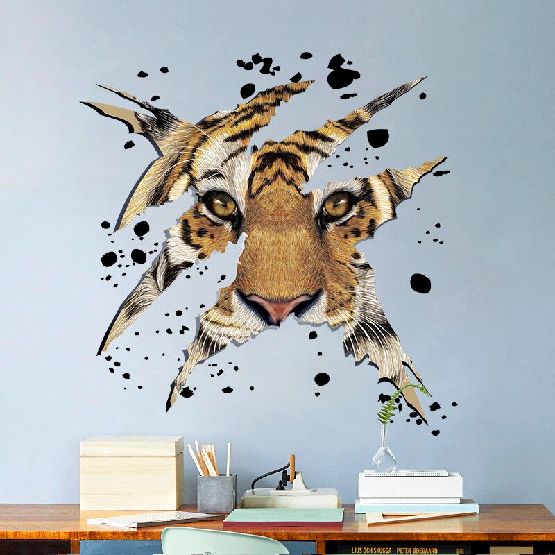 3D Animal Tiger for Kitchen Room Wall Decals For Kid Room Bedroom Living Room Decorative Stickers PVC Wall Stickers