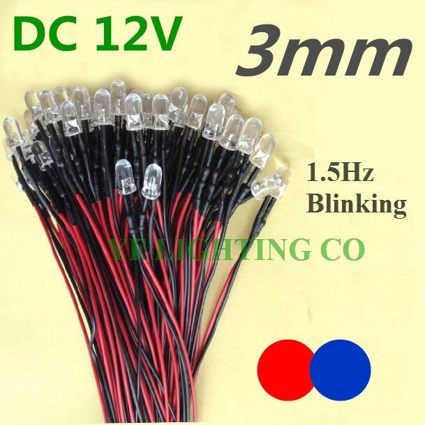 12V RGB color changing led 3mm Prewired LED 20cm Pre Wire cable leds(RGB fast flashing led)
