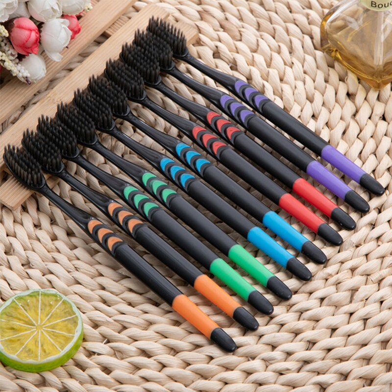 10pcs Toothbrush Adult Bamboo Charcoal Toothbrush Medium Soft Bristle Household Toothbrush Antibacterial for Family Men Women