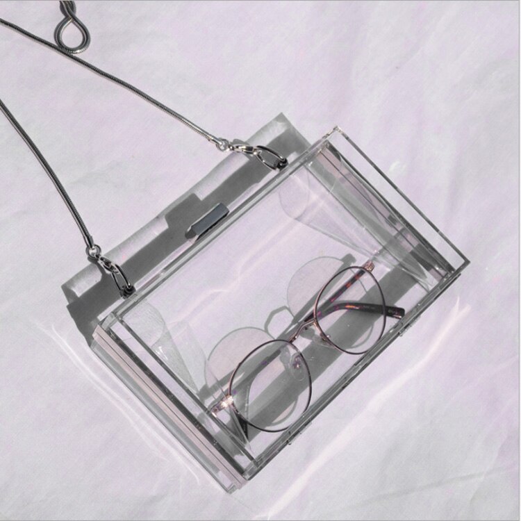 Acrylic Transparent Clutch Chain Box Women Shoulder Bags Hard Day Clutches Bags Wedding Party Evening Purse(Silver)