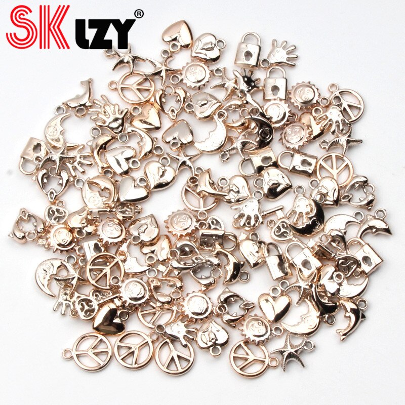 30 stücke Rose Gold Acryl Gemischt Stile Blatt Herz Schlüssel Crown Charms Anhänger DIY Schmuck für Halskette Armband, Der Mithelfer