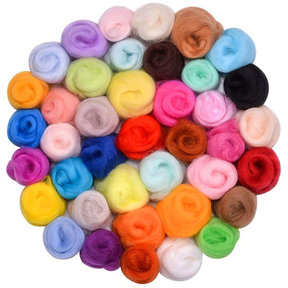 10g Felting Wool (40 Colors) 19 Microns Super Soft Natural Wool Fiber for Needle Felting Kit 0.35 OZ Per Color (No. 38)