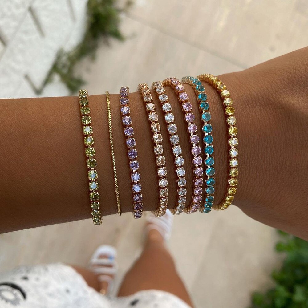 Tennis Armbanden Voor Vrouwen Shining Wit Goud Kleur Single-Layer Zirkoon Verstelbare Slider Gesp Bedelarmband Mode-sieraden