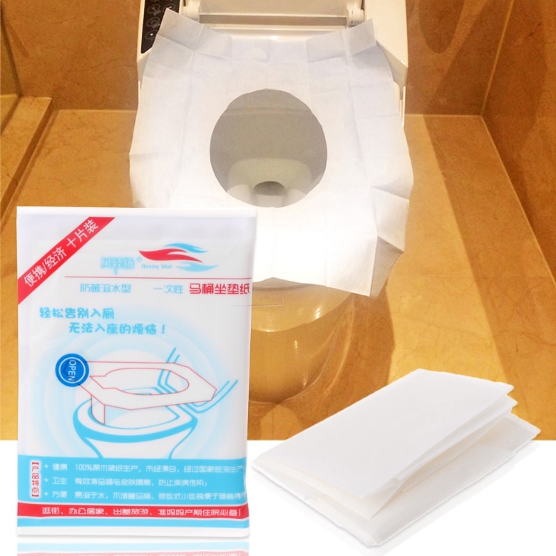 10 stks/zak Reizen wegwerp toilet seat coverr mat 100% waterdichte wc-papier pad Voor Reizen/Camping badkamer accessoires set