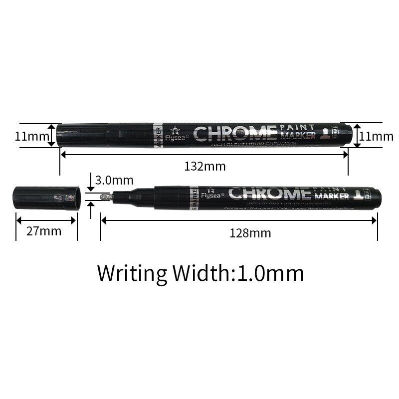 Rotulador de plata cromada para pintura reflectante de espejo, rotulador para manualidades, bolígrafo de firma de Arte de alto brillo, suministros escolares, 0,7/1/3mm,: 1.0mm