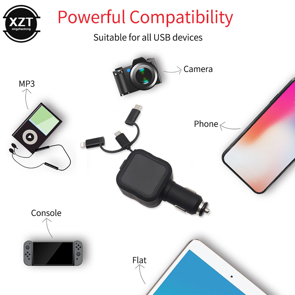 4 in-in -1- dehnkabel mit schnellladefunktion fürs auto, usb  qc3.0 ladegeräte (typ c, micro-usb) für samsung, huawei und xiaomi mobiltelefone