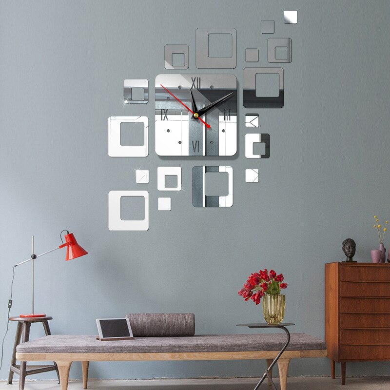 1pcs DIY Modern Mirror Surface Large 3D Wall Clock Home Office Wall Stickers Living Room Decoration