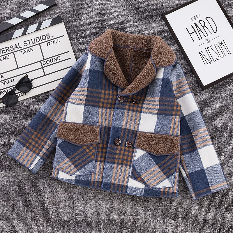 Płaszcz zimowy dla chłopców gruba wełniana kurtka długa dla dzieci ciepły flanela odzież wierzchnia jesień anglia nastoletni chłopiec dzieci ubrania 3-12Y: niebieski / 12 t