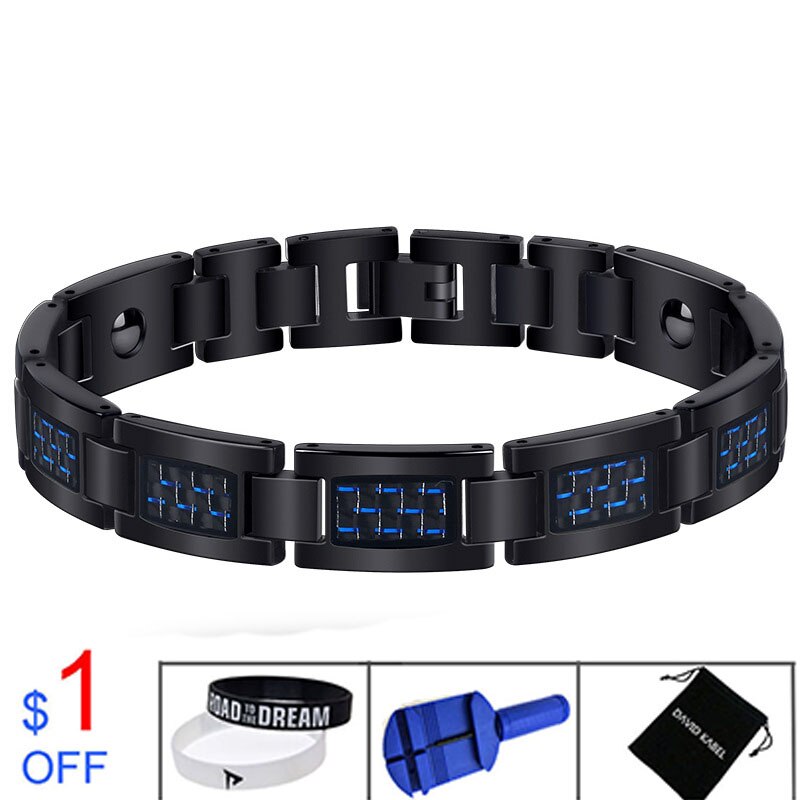 Bracelet d'équilibre énergétique Tourmaline en Fiber de carbone pour hommes bijoux de soins de santé hologramme Germanium Bracelets de thérapie magnétique guérison: A