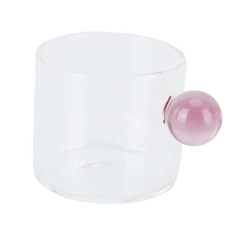 Tasse à thé en verre Transparent de 120ml, tasse à café résistante à la chaleur avec poignée en boule: Rose
