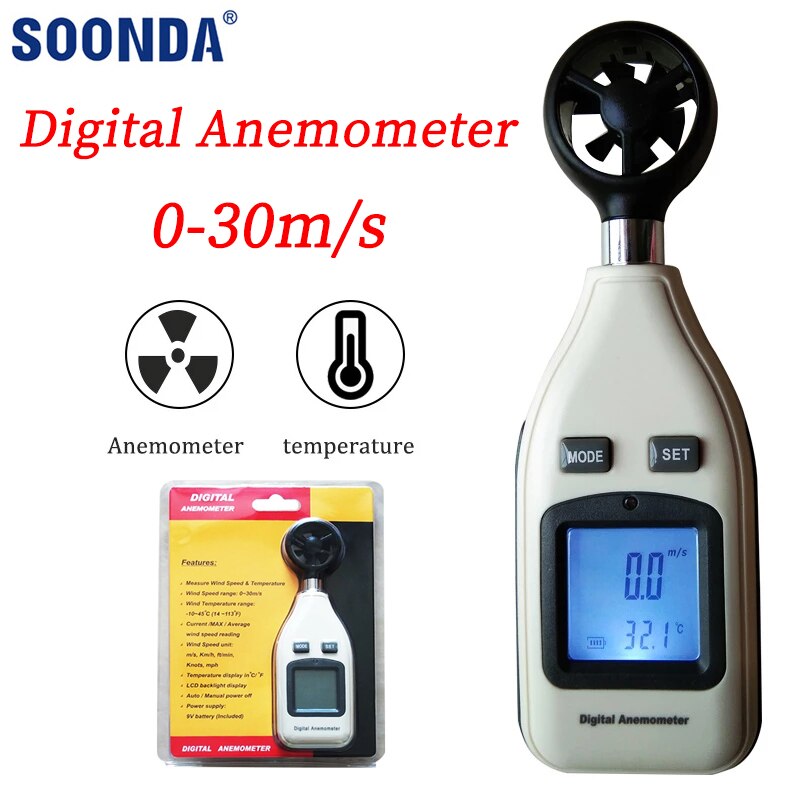 Digital Anemometer Handheld Wind Speed Meter for Measuring Wind Speed Temperature with Backlight LCD Air Flow Speed Wind Meter