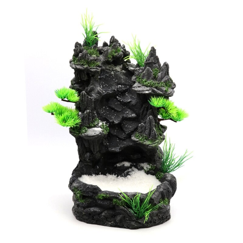 D08D Aquarium Decoration Artificial Resin Landscape Lifelike Fish Tank Rock Mountain View Underwater Sand Waterfall