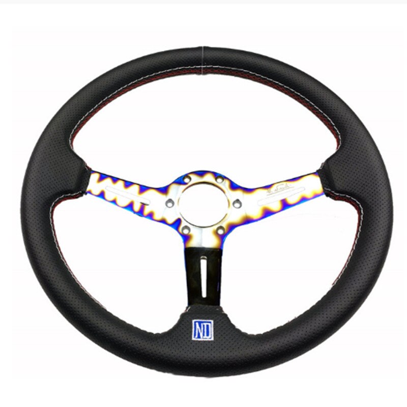 ND 350mm Burn blue Steering Wheel Leather Deep concave Steering Wheel Game Steering Wheel: B