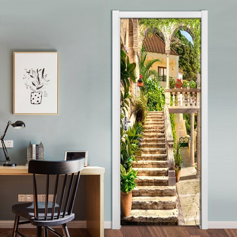 Seaside Town Scenery Door Decals Window Vinyl Sticker Allah PVC Self-adhesive Wallpaper Home Decoration Removable Mural Poster