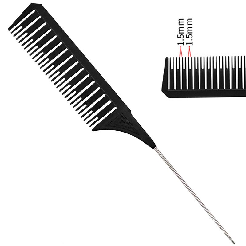 Hairdressing Comb Steel Tip Tail Pick Dyeing Comb Salon Highlighting Hair Comb Anti Static Barber Hair Cutting Comb: Metal Tail Middle