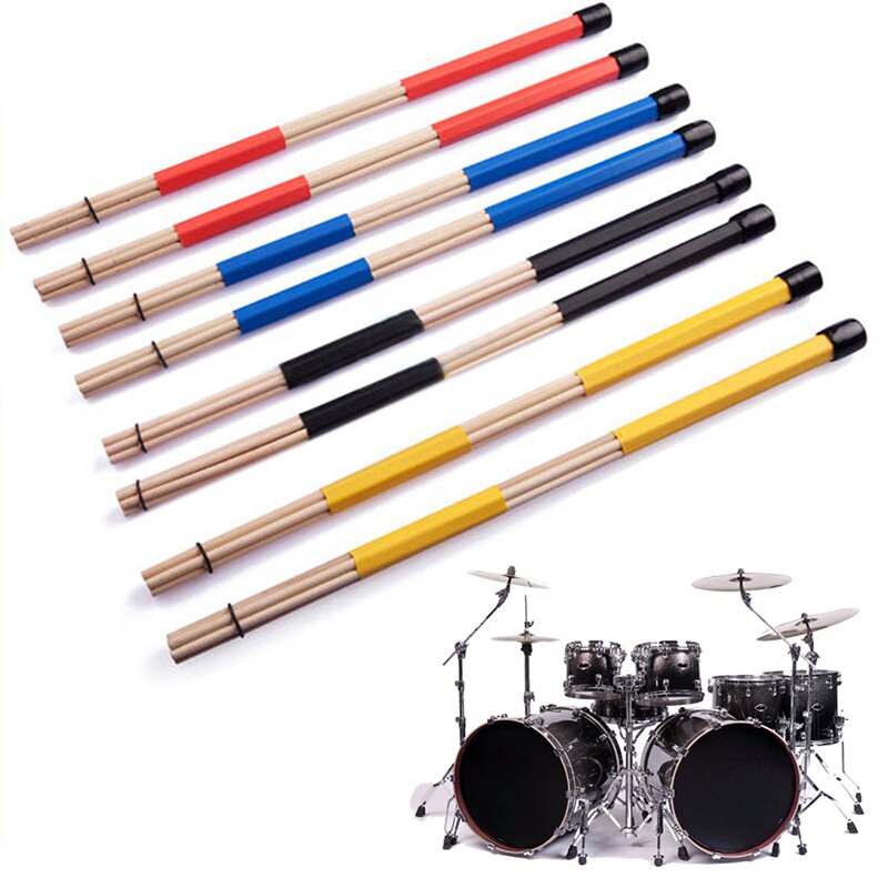 1 Paar Professionele Bamboe Land Jazz Ballad Percussie Drum Borstels Bundle Drum Sticks Met Rubberen Handvat 40Cm 5 Kleuren