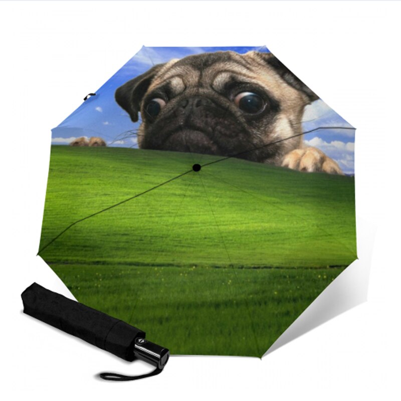 Sød fransk bulldog paraply anti-uv beskyttelse paraply trykt 3 foldende solrige regnfulde paraplyer til kvinder bærbar parasol: Ysa 1239