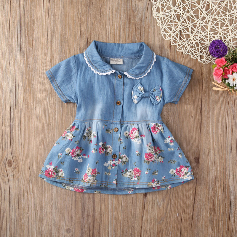 Flower Girl Summer Princess Denim Jean Dress Kid Baby Party Wedding Pageant Dresses Clothes