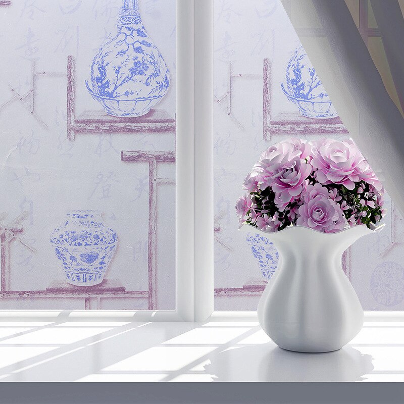 Europeisk stil glas klistermärke 3d färg privat fönster film frostat ogenomskinligt glas klistermärke pvc heminredning färg film 45x 200cm