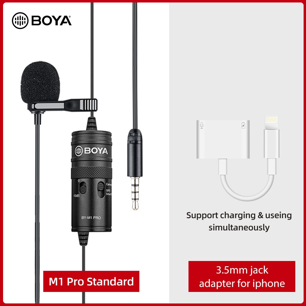 BOYA BY-M1 Pro Lavalier Microphone Clip-on Condenser Mic Wired 3.5mm Mic for iPhone Android Smartphone Vlog DSLR Camcorder Audio: BY-M1 PRO Kit 4
