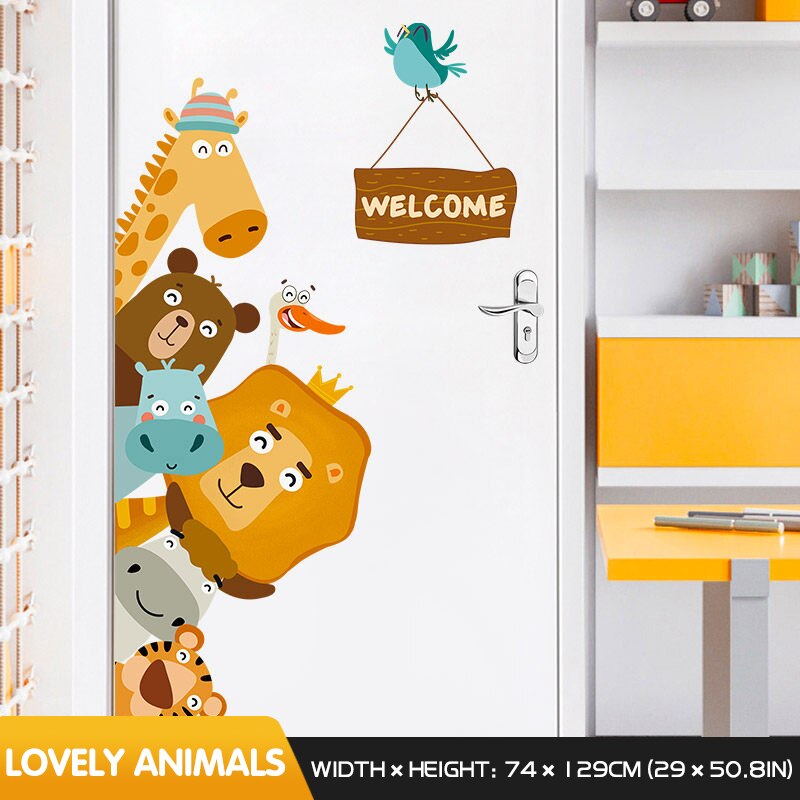 Pegatinas de pared de animales bonitos, pegatina de puerta, decoración de esquina, autoadhesiva, decoración del hogar, habitación de niños, decoración de dormitorio de bebé: Lovely animals