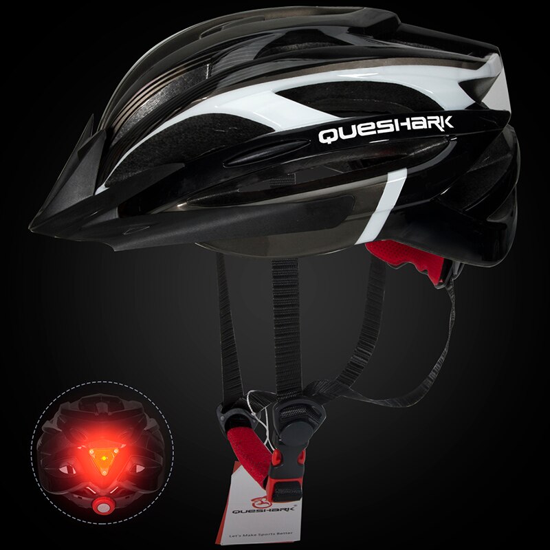 QUESHARK Männer Frauen Ultraleicht Radfahren Helm LED Rücklicht MTB Rennrad Fahrrad Motorrad Reiten Sicher Kappe Mit Sonnenblende: QE114 Weiß