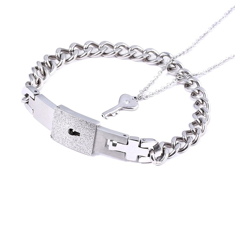 Love Heart Lock Bracelet Stainless Steel Bangles Key Pendant Couple Lovers Jewelry Valentine's Day: B98-2