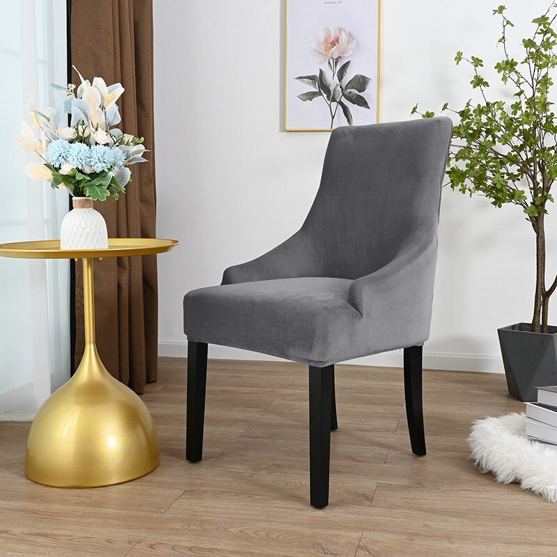 Aksamitna czernica pokrowiec na krzesło do jadalni salon Stretch Wingback krzesło narzuty elastyczny fotel z uszakami pokrywa do jadalni kuchnia: grey