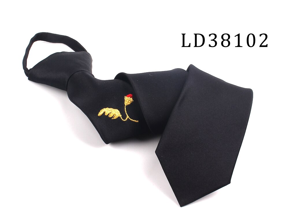 Cravate de cou à fermeture éclair noire brodée de dessin animé pour hommes et femmes, costumes pour garçons, cravate mince pour hommes, cravate de personne paresseuse Simple: LD38102