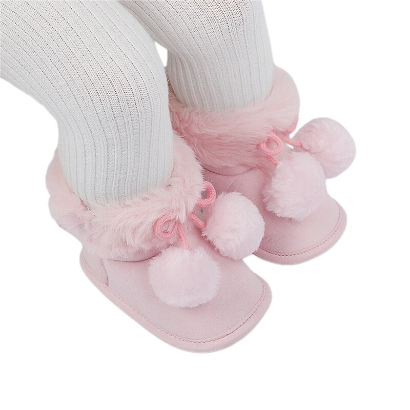 Baby Winter Warm Snowboots Zachte Zool Bont Gevoerde Pom Pom Enkellaarsjes Antislip Baby Prewalkers casual Footwear