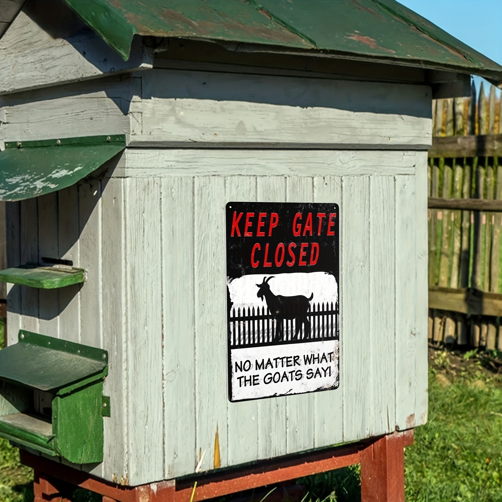 Divertido letrero de granja de cabras: mantenga la puerta cerrada, letrero de precaución de estaño/aluminio de metal para valla de granja, pared de casa y puerta