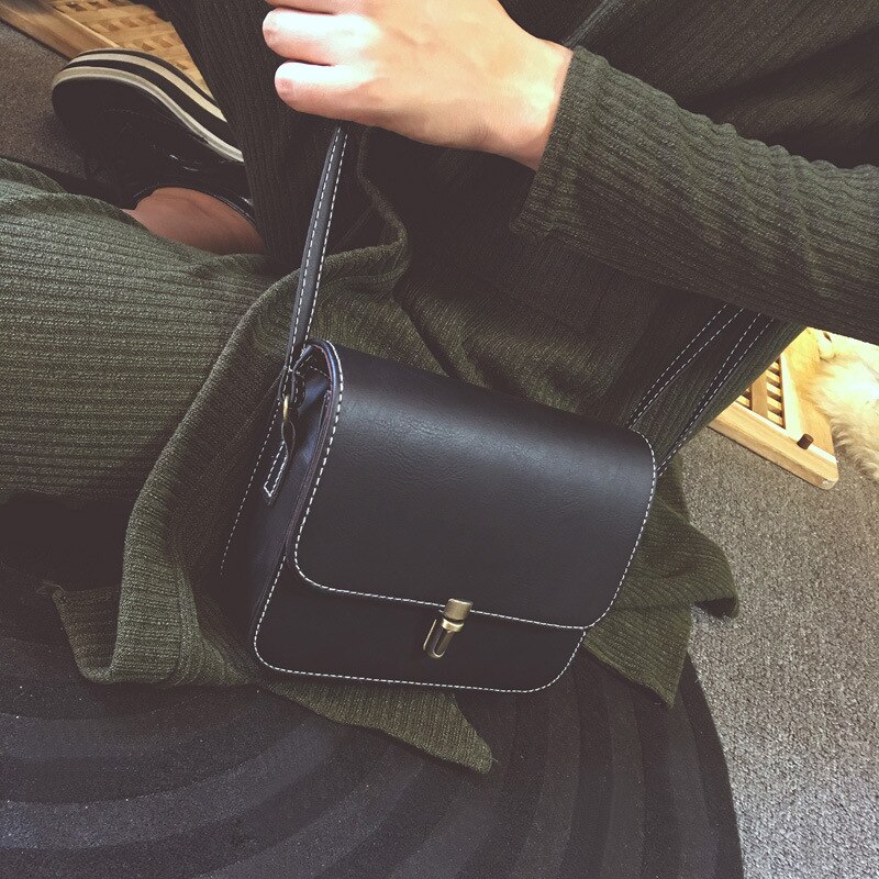 Trend Women Bags Retro Solid Color Korean Shoulder Bag PU Messenger Bag All-match Shaped Small Square Bag