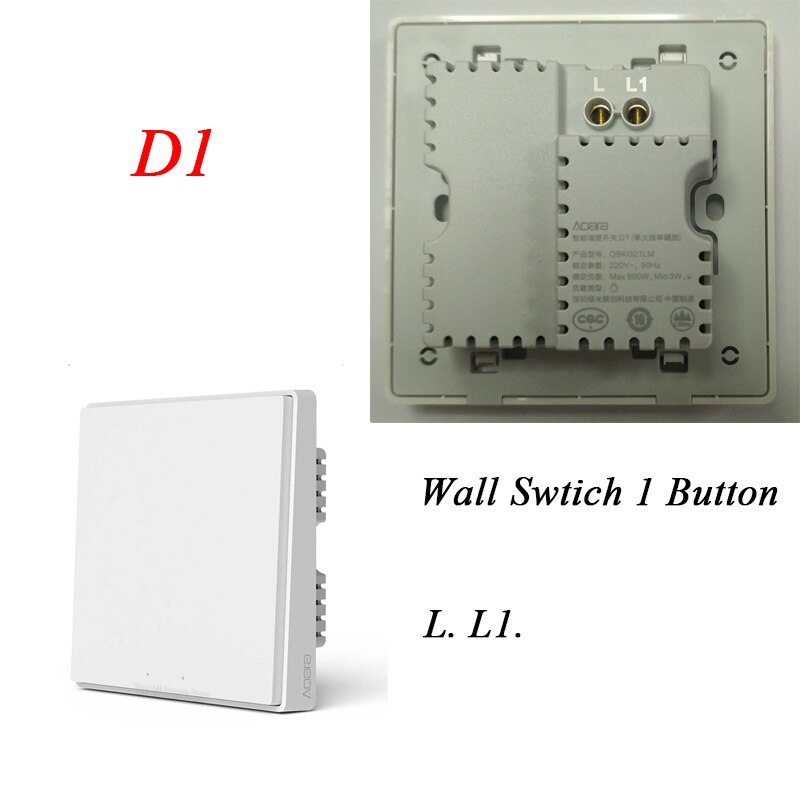 Aqara D1 Smart Wall Switch Zigbee Wireless Remote Control Key Light Switch Neutral Fire Wire for Homekit Mijia APP with box: 1Button L