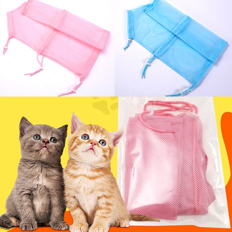 Cat Shower Mesh Bag Grooming Adjustable Multifunctional Solid Color Polyester Cat Scratch Prevention Fixed Washing Bag