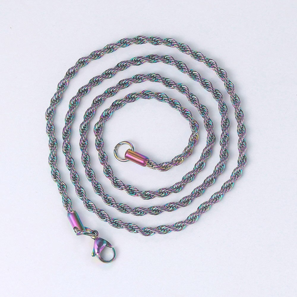 Colorful Rainbow 3MM Cuban Link Chain Necklace for Women Stainless Steel Rope Chain Choker On Neck Punk Trend LGBT Pride Jewelry: Rope Chain