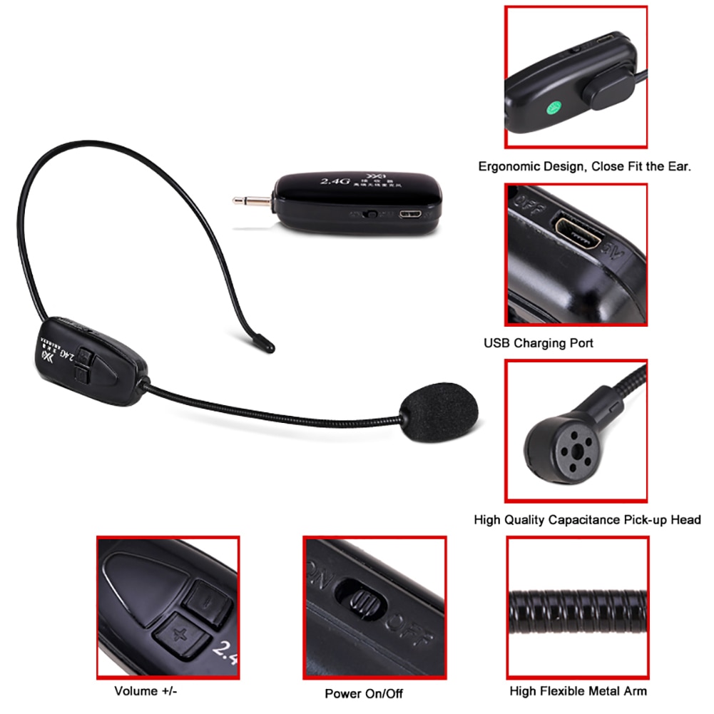 2.4G Wireless Microphone Speech Headset Radio For Loudspeaker Teaching Guide Mic