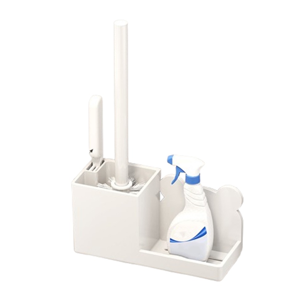 Nail-free Toilet Brush Holder Rack Durable No Punching Floor Toilet Cleaning Tool Nylon Bristles Long Handle: Clear