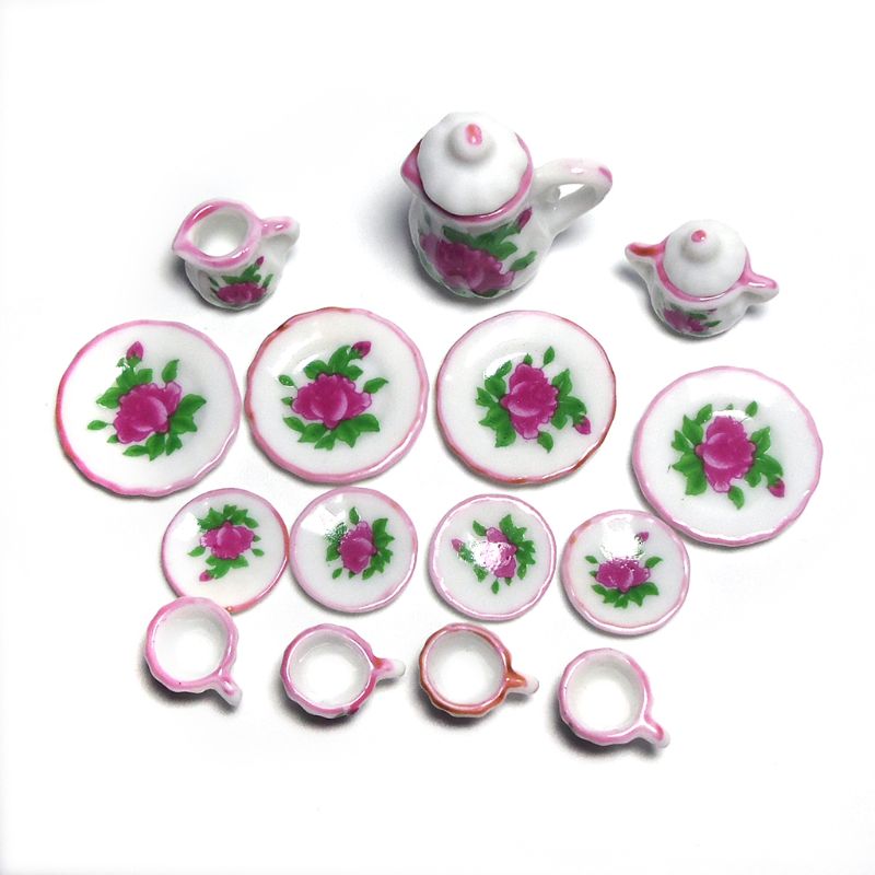 1:12 Bilancia Casa di Bambola Da Tavola Mobili In Miniatura Viola Del Fiore Della Cina Bambole di Porcellana da Tè In Ceramica Set 24BE