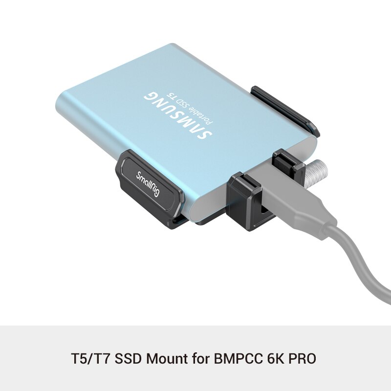 SmallRig Full DSLR Camera Cage for BMPCC 6K Pro Blackmagic Pocket Cinema Camera 6K Pro Built-in NATO Rail &amp; Cold Shoe Mount 3270: T5T7 SSD cable clamp