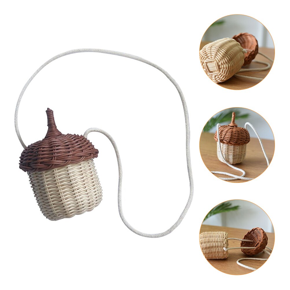 Mini panier en rotin tissé en forme de gland, 1 pièce, panier suspendu croisé (marron clair Beige)