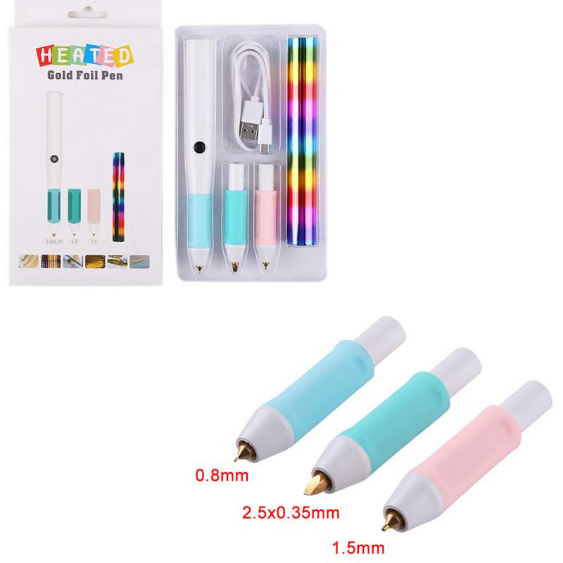 Pluma de estampado de lámina de calentamiento de cabeza intercambiable, da matices brillantes de escritura a mano, matices brillantes para tus proyectos, manualidades Diy: All-in-one kit